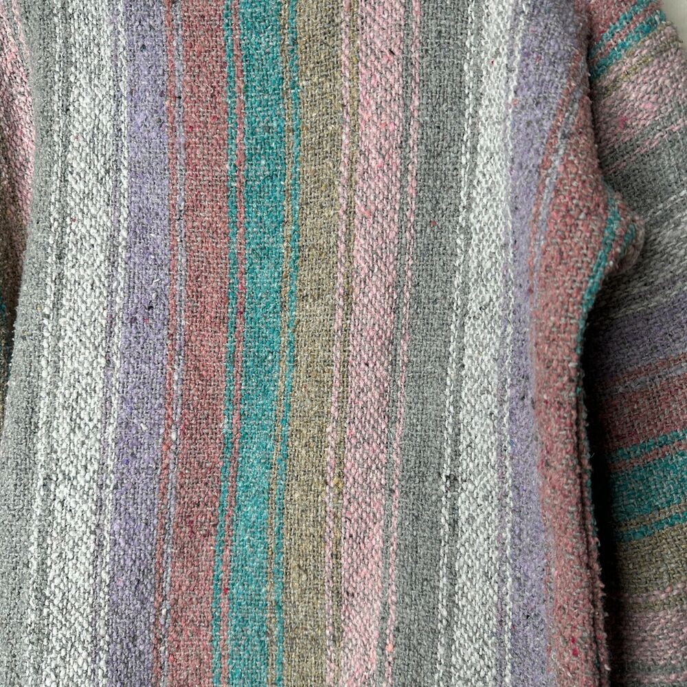 San Jose Pink Aqua Stripe Pullover Long Sleeve Blanket Front Pocket Hoodie L - Picture 8 of 10
